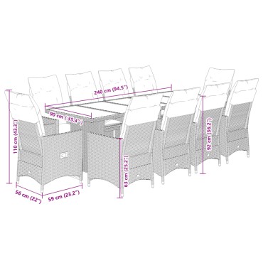 vidaXL Σετ Επίπλων Bistro Κήπου 11 τεμ. Μαύρο Συνθετ. Ρατάν με Μαξιλάρια 56x59x92cm