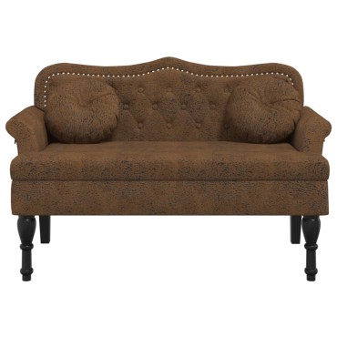 vidaXL Πάγκος με Μαξιλάρια Καφέ 120,5x65x75cm από Συνθετικό Δέρμα Σουέτ 1 τεμ.