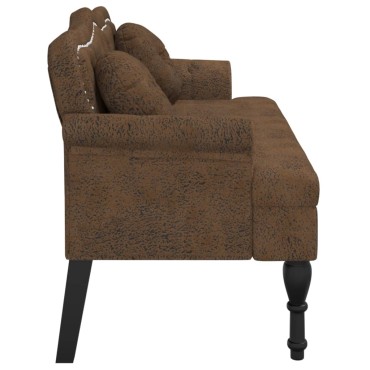 vidaXL Πάγκος με Μαξιλάρια Καφέ 120,5x65x75cm από Συνθετικό Δέρμα Σουέτ 1 τεμ.