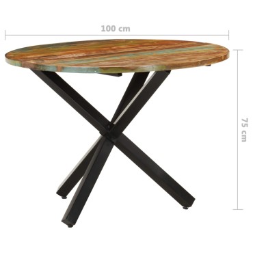 vidaXL Τραπεζαρία Στρογγυλή 100x100x75cm Μασίφ Ανακυκλωμένο Ξύλο 1 τεμ.
