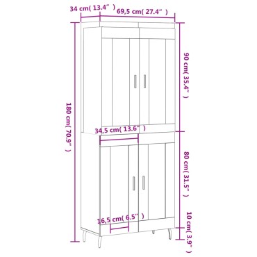 vidaXL Ντουλάπι Sonoma δρυς 69,5x34x180cm από Επεξεργασμένο Ξύλο 1 τεμ.