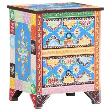 vidaXL Κομοδίνο με Χειροπ. Λεπτομέρειες 40x30x50cm Μασίφ Ξύλο Μάνγκο 1 τεμ.