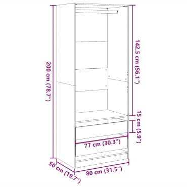 vidaXL Ντουλάπα Αρτισιανή Δρυς 80x50x200cm από Επεξεργασμένο Ξύλο 1 τεμ.