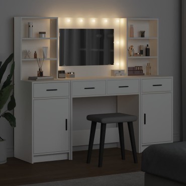 vidaXL Σετ Τραπέζι Ντυσίματος με LED 3 τμχ. Λευκό Επεξεργασμένο Ξύλο