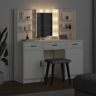 vidaXL Σετ Τραπέζι Ντυσίματος με LED 3 τμχ. Λευκό Επεξεργασμένο Ξύλο