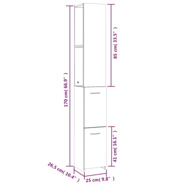 vidaXL Ντουλάπι Μπάνιου Καπνιστή Δρυς 25x26,5x170cm Επεξεργ. Ξύλο