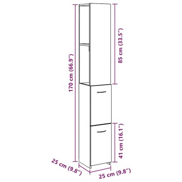 vidaXL Ντουλάπι μπάνιου Δρυς τεχνίτης 25x25x170cm Κατασκευασμένο ξύλο