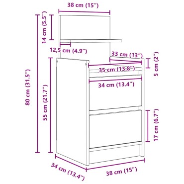 vidaXL Κομοδίνο με 2 συρτάρια Αρτισιανή Δρυς 38x34x80cm 1 τεμ.