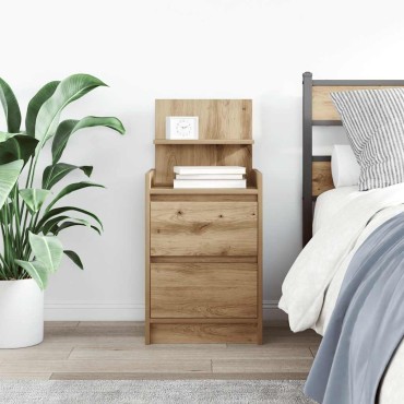 vidaXL Κομοδίνο με 2 συρτάρια Αρτισιανή Δρυς 38x34x80cm 1 τεμ.