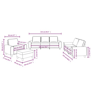 vidaXL Σετ Σαλονιού 4 τεμ. Αν. Γκρι Υφασμάτινο 94x77x80cm  Διθέσιος Τριθέσιος