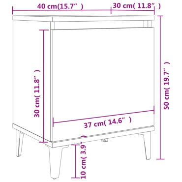 vidaXL Κομοδίνα Γκρι Sonoma 40x30x50cm με Μεταλλικά Πόδια 1 τεμ.