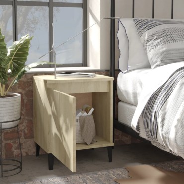 vidaXL Κομοδίνα Sonoma Δρυς 40x30x50cm με Μεταλλικά Πόδια 1 τεμ.