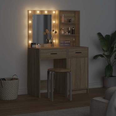 vidaXL Σετ Τραπέζι Ντυσίματος με LED 2 τμχ. Δρύς Sonoma