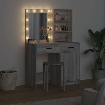 vidaXL Σετ Τραπέζι Ντυσίματος με LED 2 τμχ. Γκρίζο Σονομα