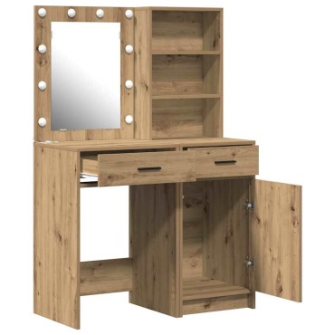 vidaXL Σετ Τραπέζι Ντυσίματος με LED 2 τμχ. Artisan Oak