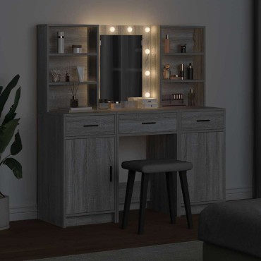 vidaXL Σετ Τραπέζι Ντυσίματος με LED 3 τμχ. Γκρίζο Σονομα