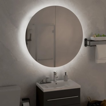 vidaXL Ντουλάπι Μπάνιου με Στρογγυλό Καθρέφτη&LED Δρυς 54x54x17,5cm 1 τεμ.