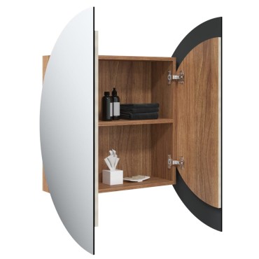 vidaXL Ντουλάπι Μπάνιου με Στρογγυλό Καθρέφτη&LED Δρυς 54x54x17,5cm 1 τεμ.