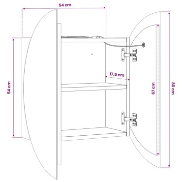 vidaXL Ντουλάπι Μπάνιου με Στρογγυλό Καθρέφτη&LED Δρυς 54x54x17,5cm 1 τεμ.