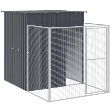 vidaXL Σπιτάκι Σκύλου με Αυλή Ανθρακί 165x251x181 εκ. Γαλβαν. Χάλυβας