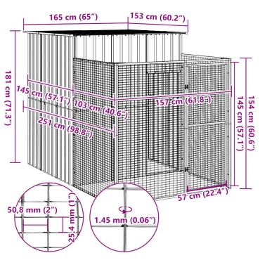 vidaXL Σπιτάκι Σκύλου με Αυλή Ανθρακί 165x251x181 εκ. Γαλβαν. Χάλυβας
