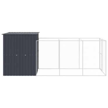 vidaXL Σπιτάκι Σκύλου με Αυλή Ανθρακί 165x455x181 εκ. Γαλβαν. Χάλυβας