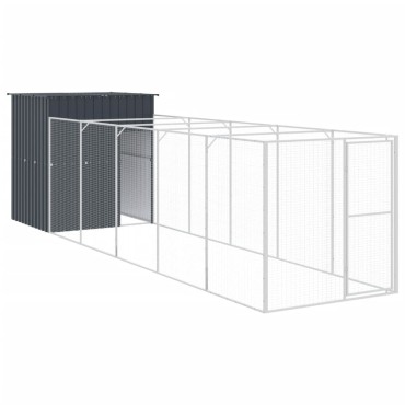 vidaXL Σπιτάκι Σκύλου με Αυλή Ανθρακί 165x659x181 εκ. Γαλβαν. Χάλυβας
