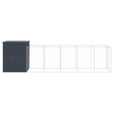 vidaXL Σπιτάκι Σκύλου με Αυλή Ανθρακί 165x659x181 εκ. Γαλβαν. Χάλυβας