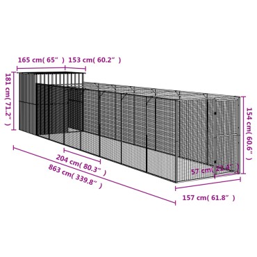 vidaXL Σπιτάκι Σκύλου με Αυλή Ανθρακί 165x863x181 εκ. Γαλβαν. Χάλυβας