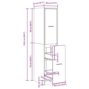 vidaXL Ντουλάπι Φαρμακείου Μαύρο Δρυς 30x41x144,5cm από Τεχνητό Ξύλο 1 τεμ.
