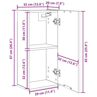 vidaXL Ντουλάπι Τοίχου Μαύρο Δρυς 32x20x67cm από Τεχνητό Ξύλο 1 τεμ.