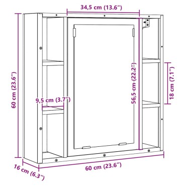vidaXL Ντουλάπι Καθρέφτη Μπάνιου Μαύρο Δρυς 60x16x60cm από Τεχνητό Ξύλο 1 τεμ.