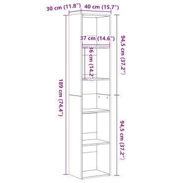 vidaXL Βιβλιοθήκη Μαύρη Δρυς 40x30x189cm από Τεχνητό Ξύλο 1 τεμ.