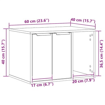 vidaXL Άμμος για Γάτες - Θήκη Μαύρη Δρυς 60x40x40 εκ. από Τεχνητό Ξύλο