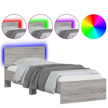 vidaXL Πλαίσιο Κρεβατιού με Κεφαλάρι και LED Γκρι sonoma 75 x 190 εκ.