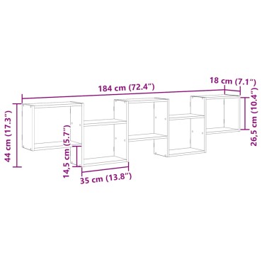 vidaXL Ράφι τοίχου με κύβους 5 διαμερισμάτων Δρυς sonoma 184x18x44 cm 1 τεμ.