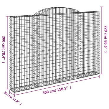vidaXL Συρματοκιβώτιο Τοξωτό 300x30x200/220εκ. από Γαλβανισμένο Χάλυβα