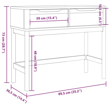 vidaXL Τραπέζι Κονσόλα FLORO Λευκό 89,5x36,5x73cm Μασίφ Ξύλο Πεύκου 1 τεμ.