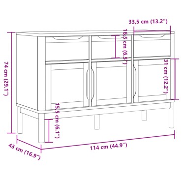 vidaXL Ντουλάπι FLORO Λευκή 114x43x74cm από Μασίφ Ξύλο Πεύκου 1 τεμ.
